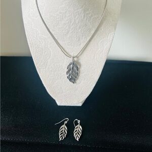 Leaf Pendant Necklace and Earrings Set